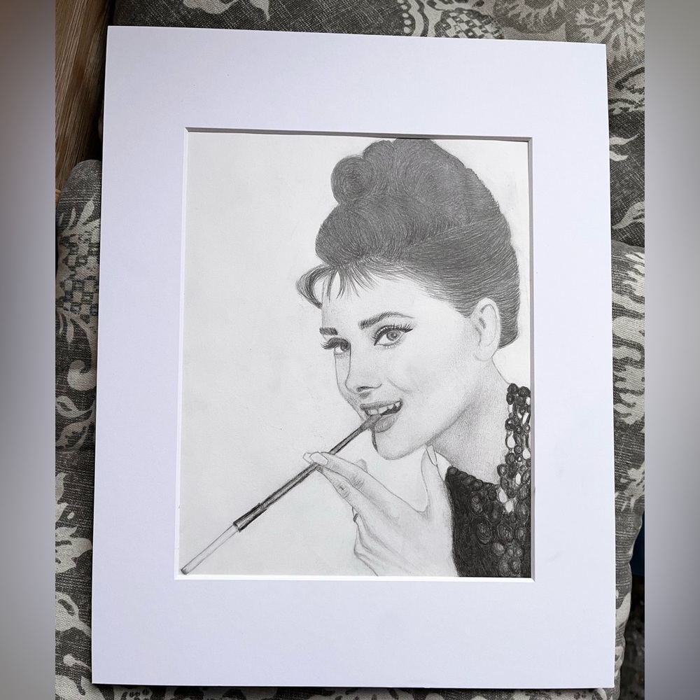 Audrey Hepburn original sketch, matted, 11x14, graphite